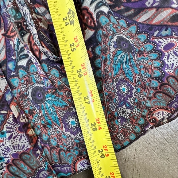 GUESS Boho Paisley Peplum Purple Teal Multi Cold Shoulder Blouse Size Medium - Picture 12 of 16